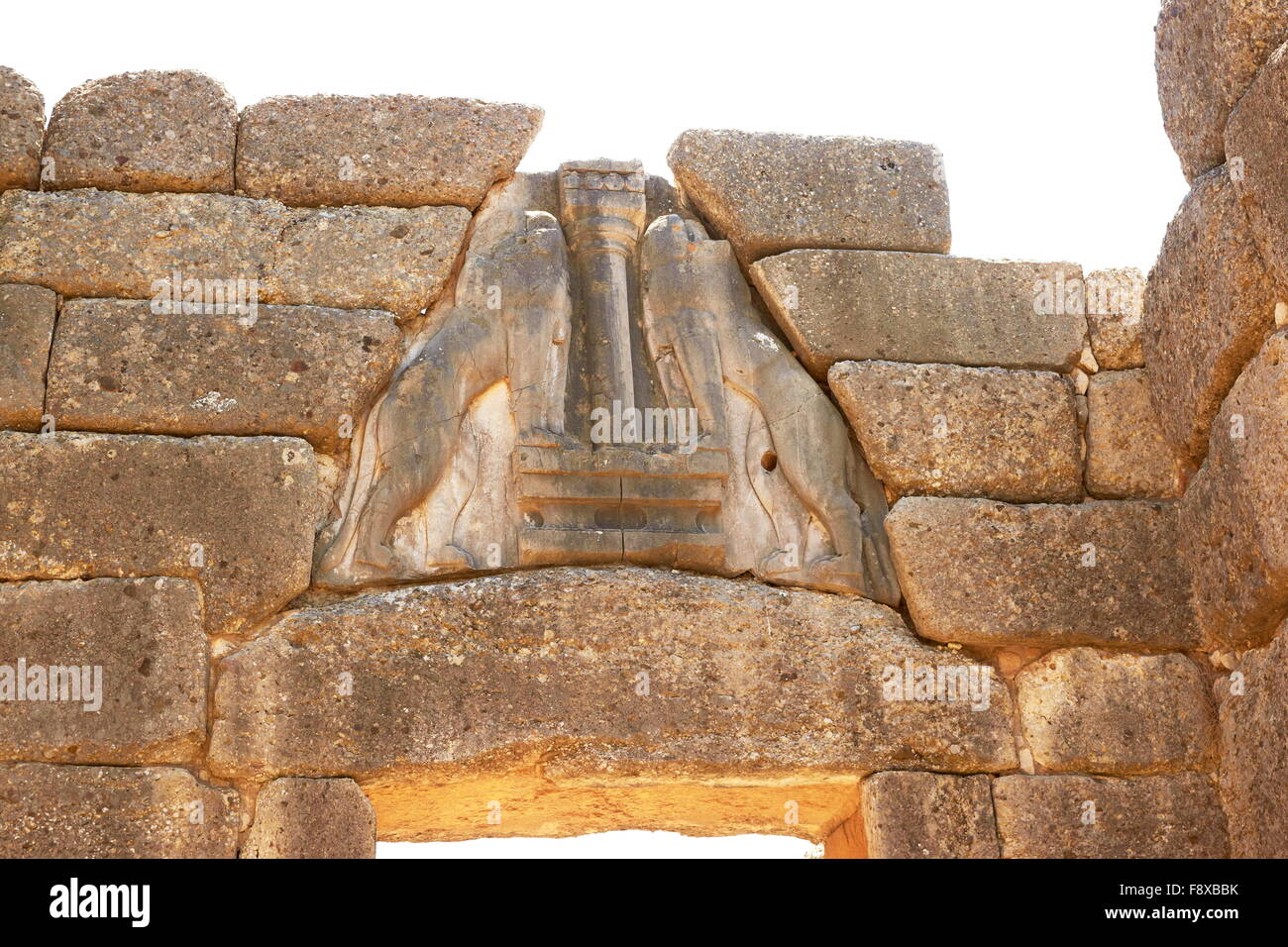 Antica città di Micene, la Porta del Leone di parete attorno il Palác Akropolis di Mykene, Peloponneso, Grecia Foto Stock