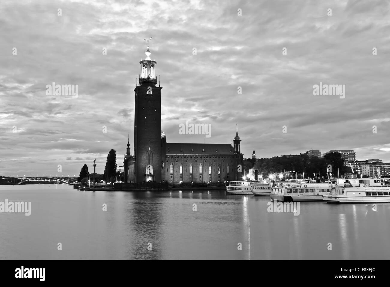 Municipio di Stoccolma di notte Foto Stock