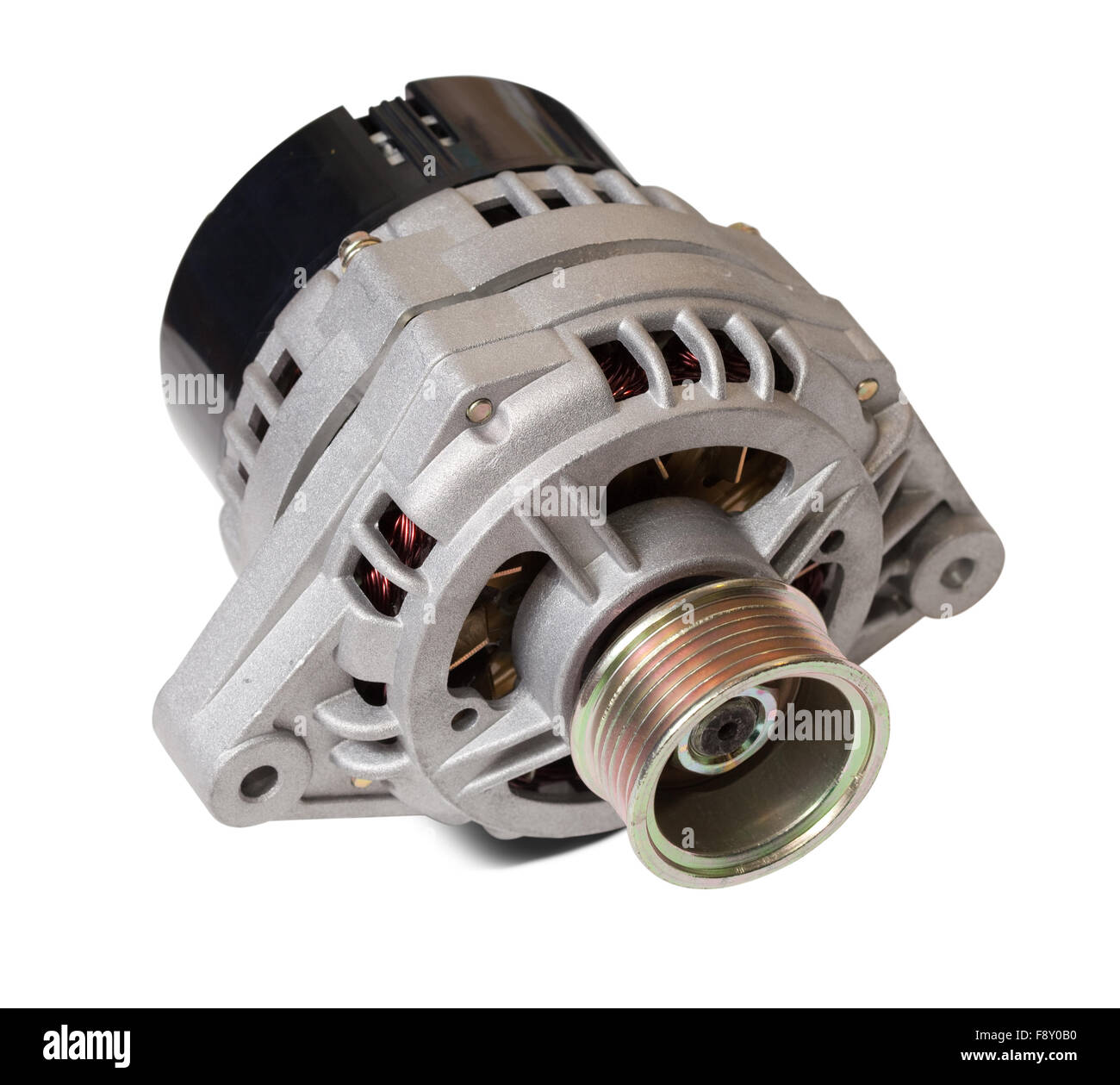 Automotive di generazione di potenza alternatore. Isolato su bianco con tracciato di ritaglio Foto Stock
