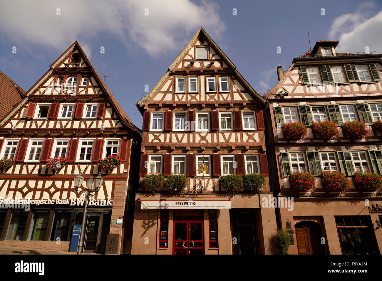 In legno case in piazza del mercato a Calw, Baden-Wuerttemberg, Germania Foto Stock