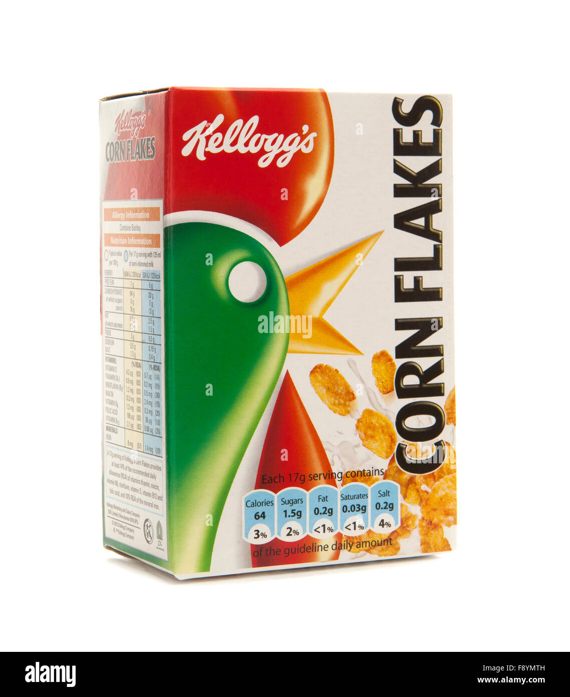 Kelloggs fiocchi di mais su sfondo bianco Foto Stock