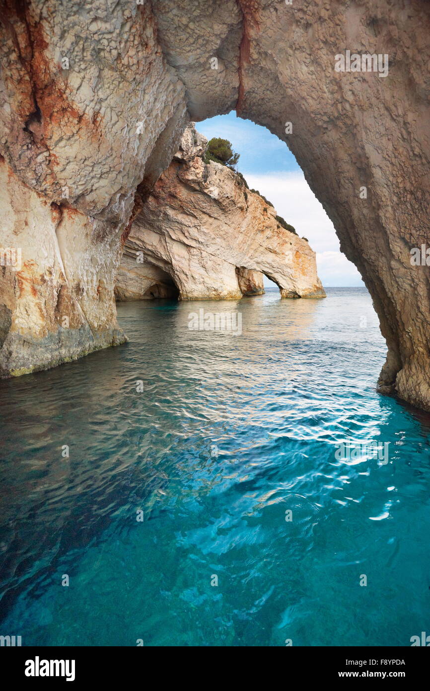 Grecia - isola di Zante, Mar Ionio, Grotte blu, Capo Skinari Foto Stock