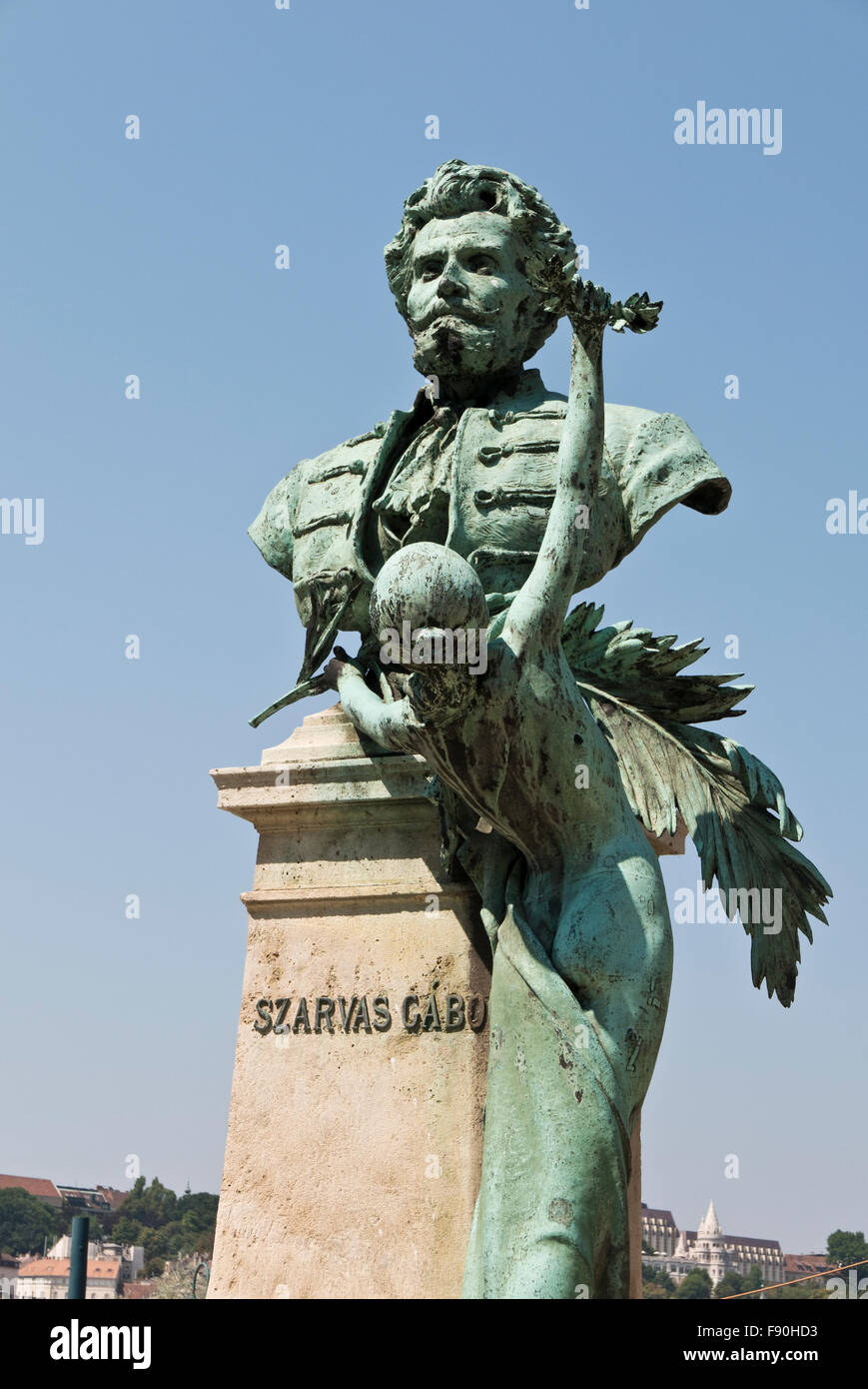 La statua di Gabor Szarvas, il linguista che è stato il primo a battersi per la lingua ungherese la cultura, Budapest, Ungheria. Foto Stock