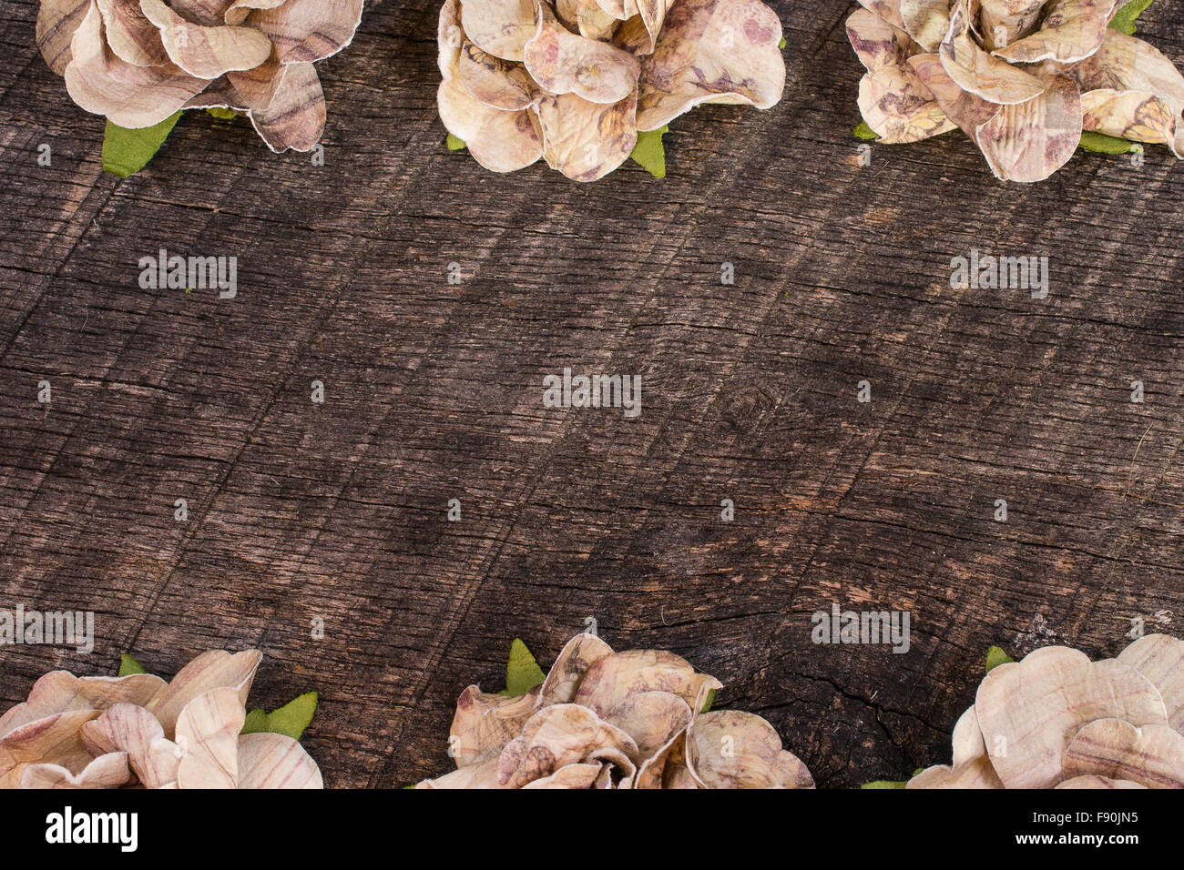 Vintage fiori di carta il bordo di sommità e di fondo del vecchio fienile del legno Foto Stock