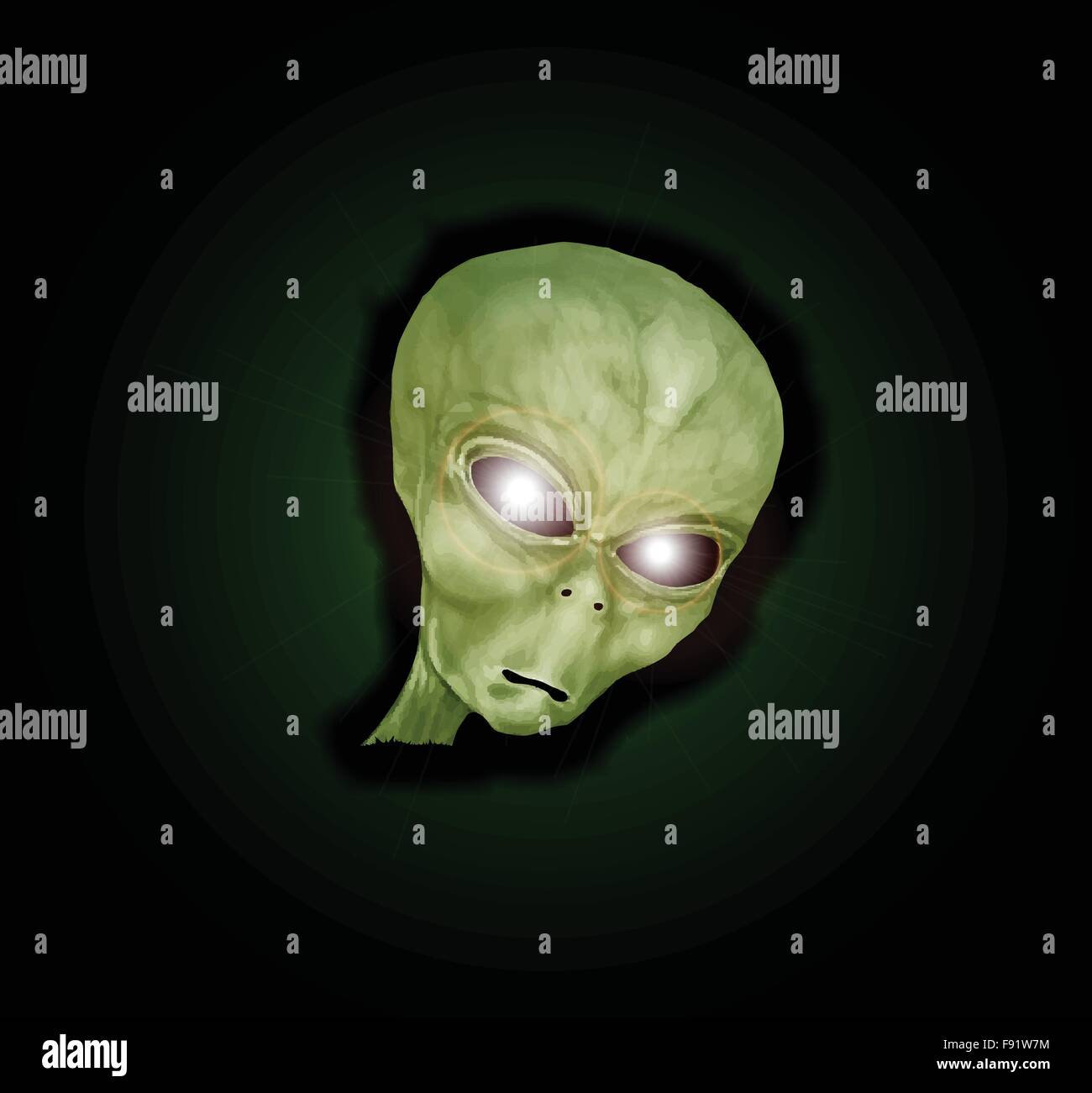 Una rappresentazione di un verde alien monster testa luminoso con gli occhi luccicanti Illustrazione Vettoriale