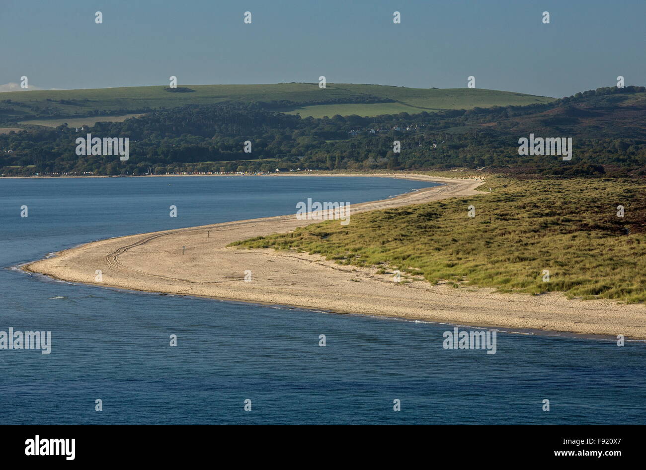 Spiaggia, dune di sabbia e la brughiera a Studland, parte di Studland e Godlingston Heath NNR, Dorset Foto Stock