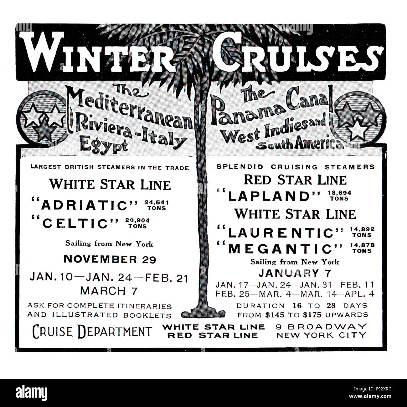 White Star Line, 1913 crociere invernali annuncio proveniente da International Studio Magazine Foto Stock