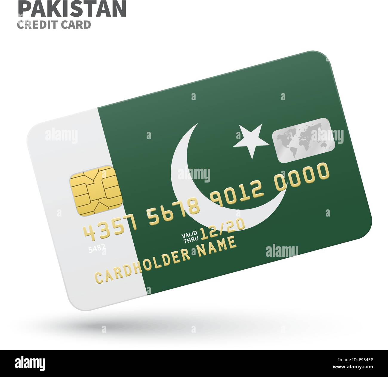 Carta di credito con il Pakistan bandiera sfondo per la banca, presentazioni e business. Isolato su bianco Illustrazione Vettoriale