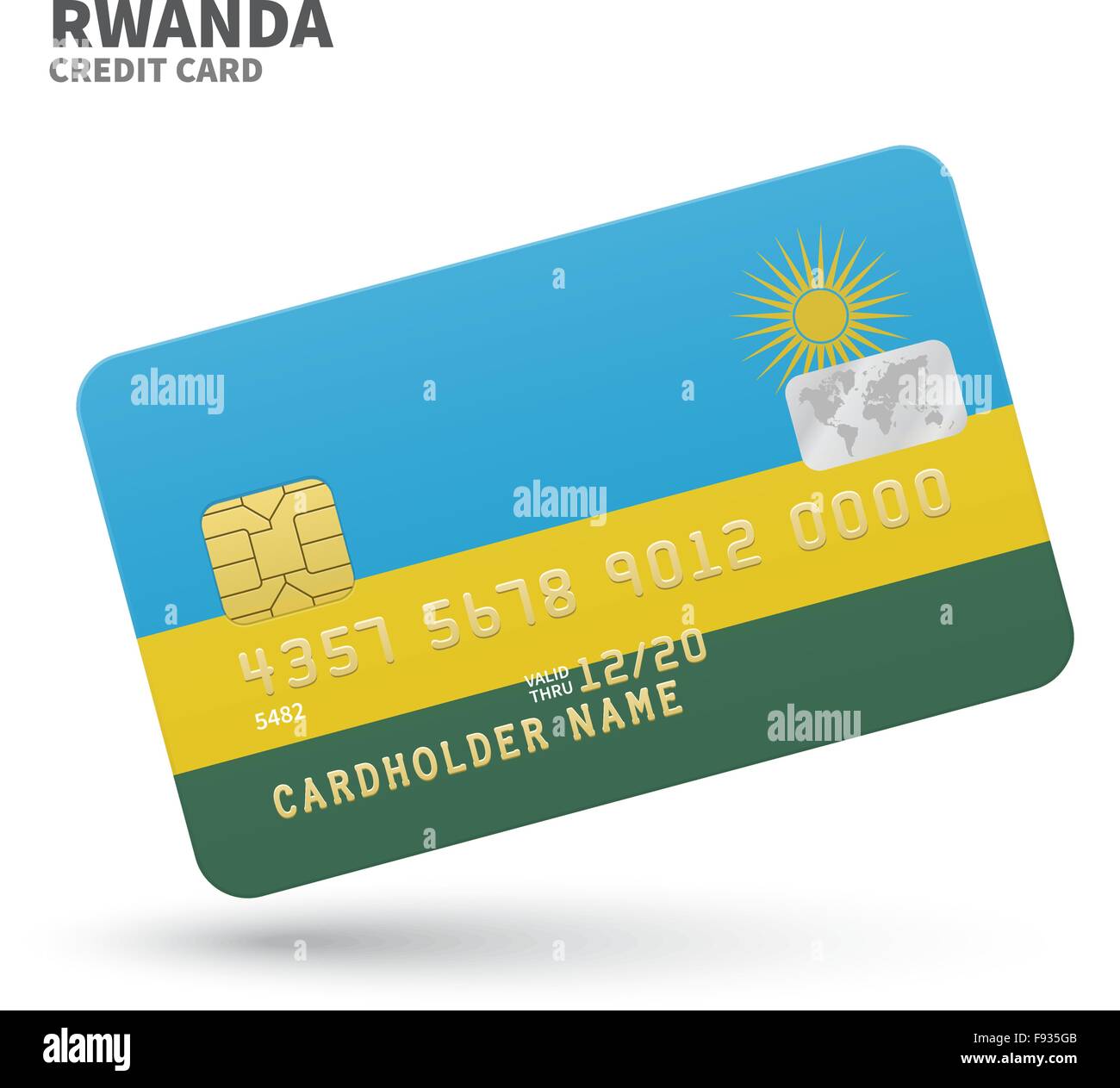 Carta di credito con il Ruanda bandiera sfondo per la banca, presentazioni e business. Isolato su bianco Illustrazione Vettoriale