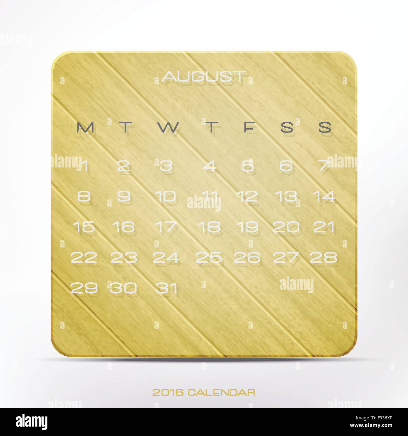 Moderno, 2016 anno di calendario marrone su tavola di legno, isolato su sfondo bianco. vettore agosto ufficio Organizzatore Illustrazione Vettoriale
