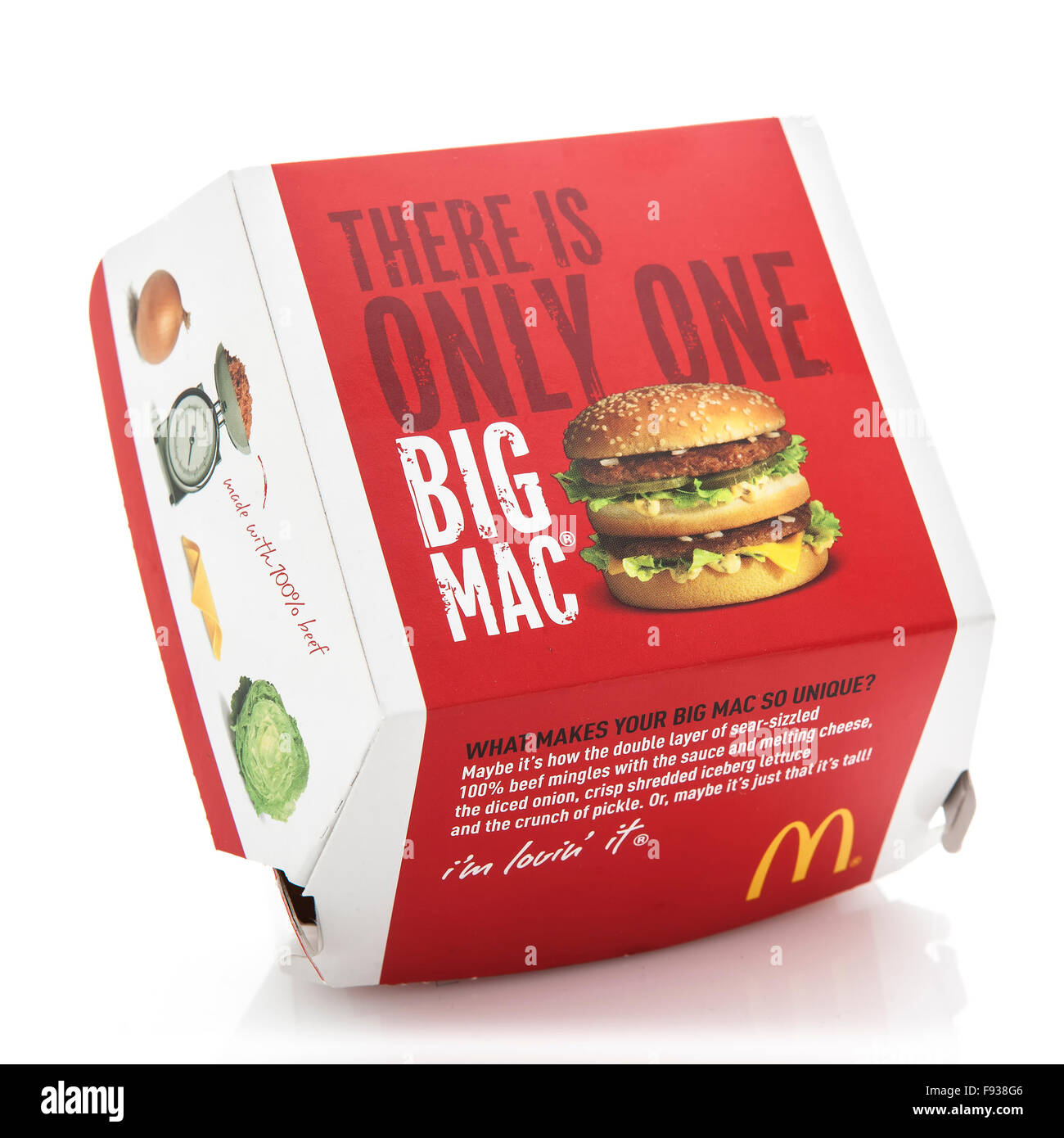 McDonalds Big Mac su sfondo bianco Foto Stock