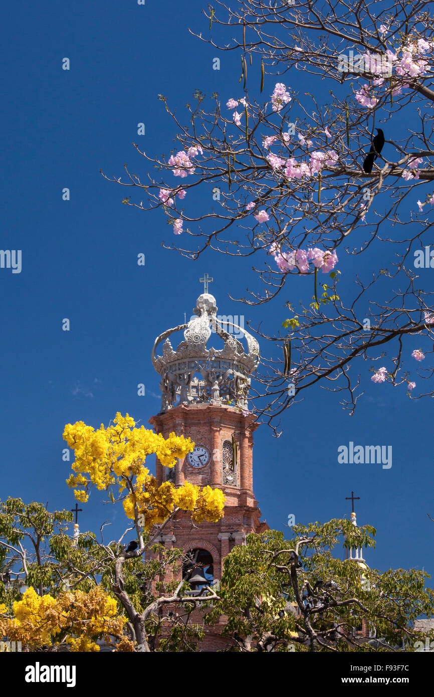 La parte superiore della corona di Puerto Vallarta la cattedrale in primavera, Messico. Foto Stock