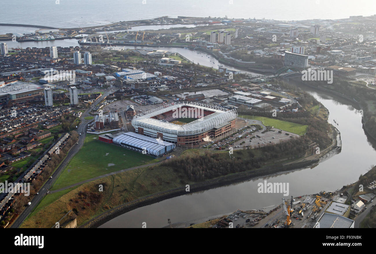 Vista aerea dello stadio di luce e di usura sul fiume a Sunderland Regno Unito Foto Stock