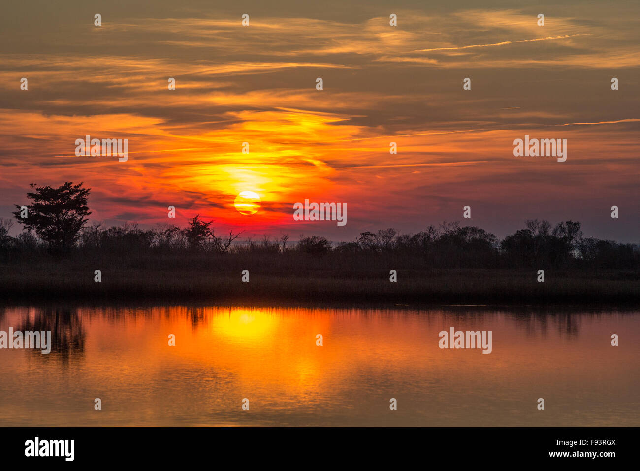 Dicembre Tramonto Su Assateague Island Foto Stock