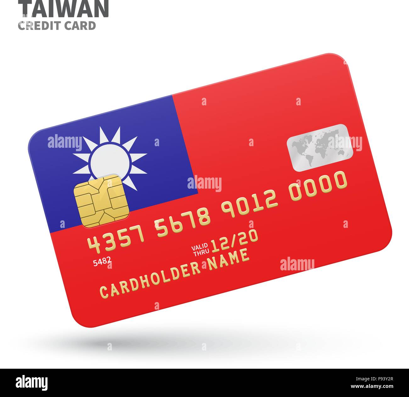Carta di credito con la bandiera di Taiwan sfondo per la banca, presentazioni e business. Isolato su bianco Illustrazione Vettoriale