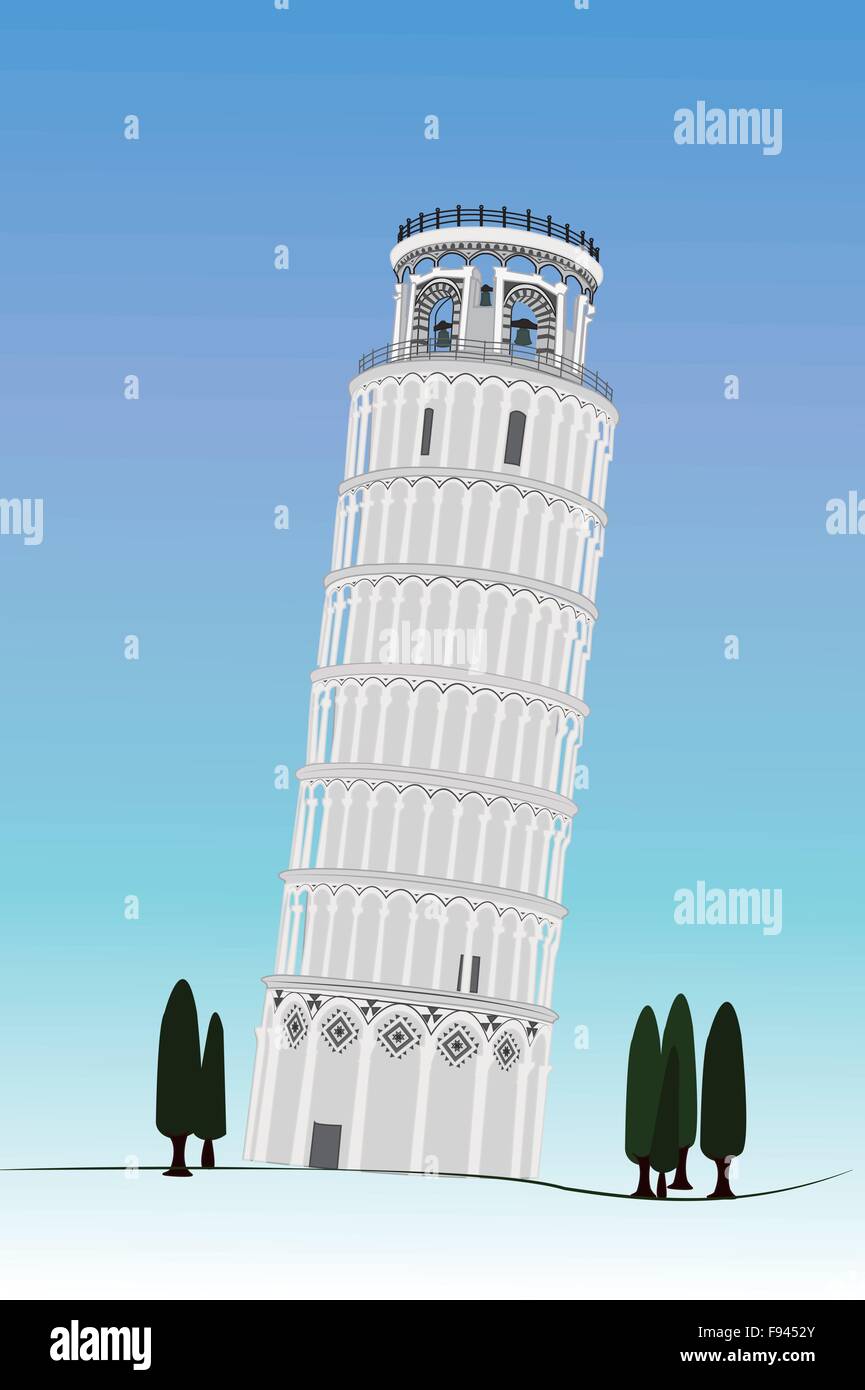 Immagine vettoriale della torre di Pisa isolato con il bianco Illustrazione Vettoriale