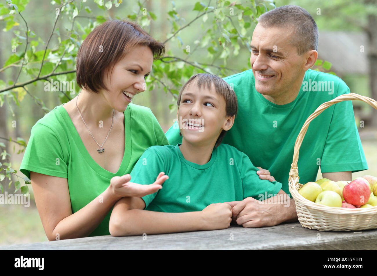 Famiglia avente picnic nel parco di estate Foto Stock