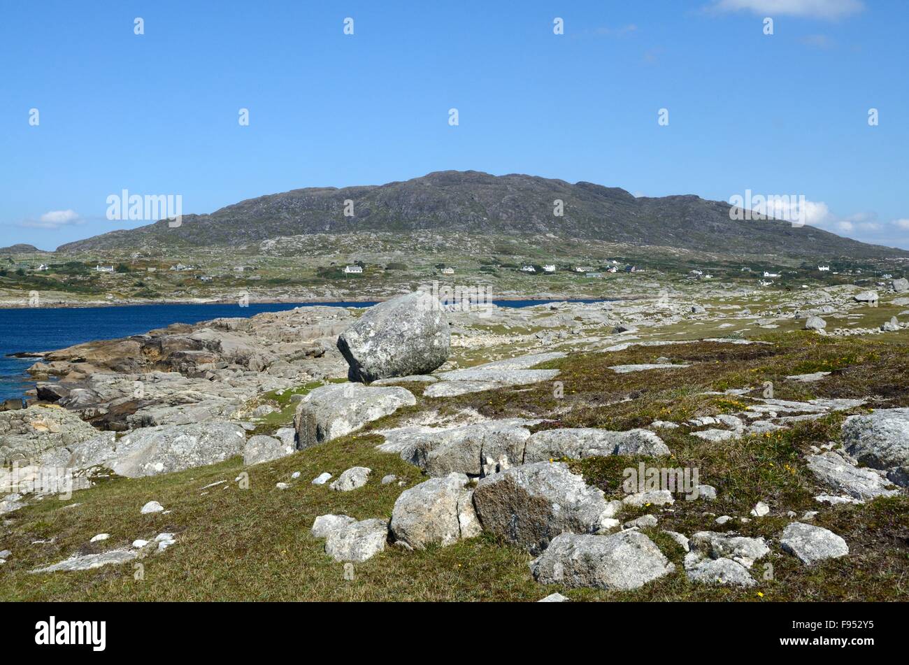 Coste rocciose a cani Bay Roundstone Connemara County Galway Irlanda Foto Stock