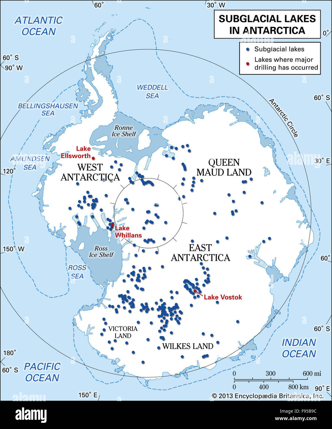 L'Antartide's subglacial lakes Foto Stock