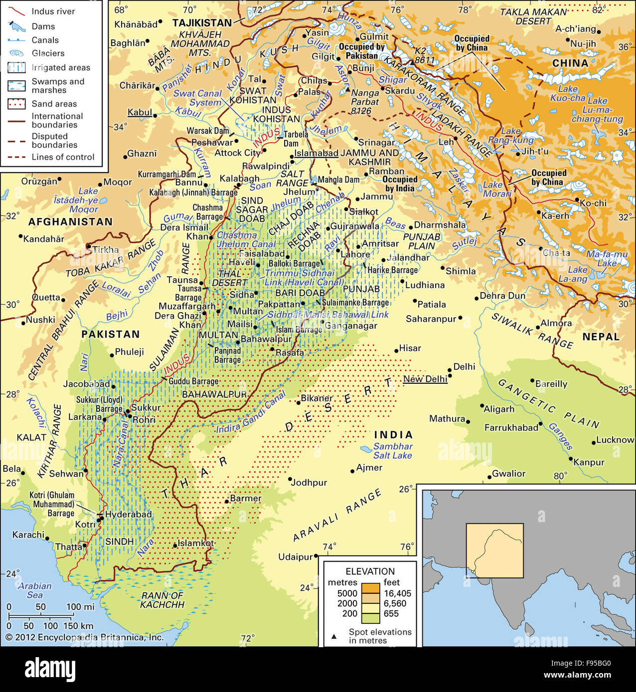 Fiume Indus Basin e la sua rete di drenaggio Foto Stock