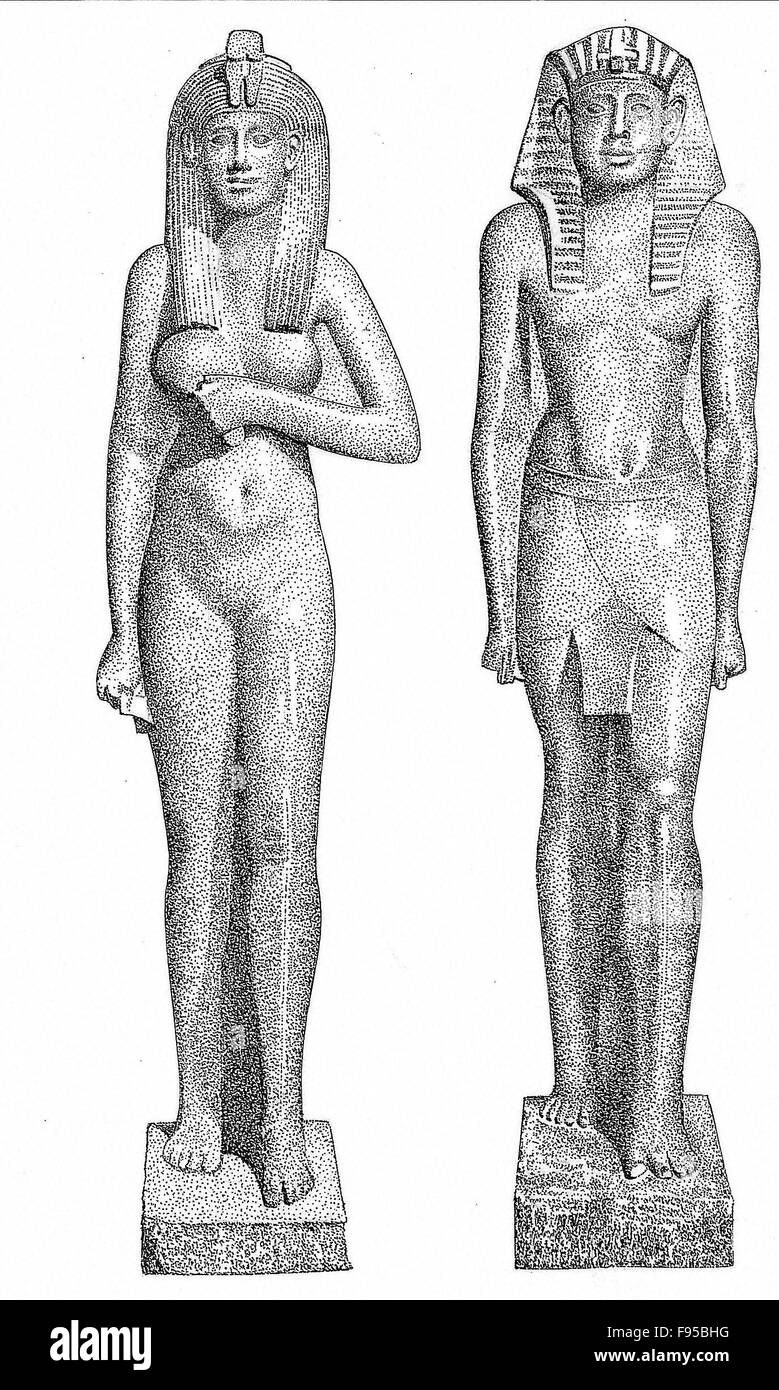 Statue di granito di Tolomeo II Filadelfo e la sua regina Arsinoe. Foto Stock