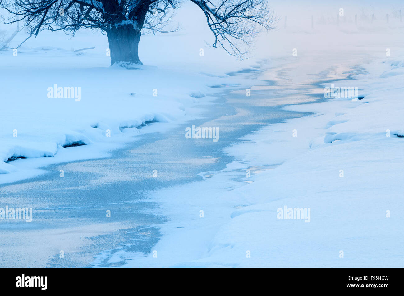 Parzialmente congelati con flusso di leggera nebulizzazione, vicino Elora, Ontario, Canada Foto Stock