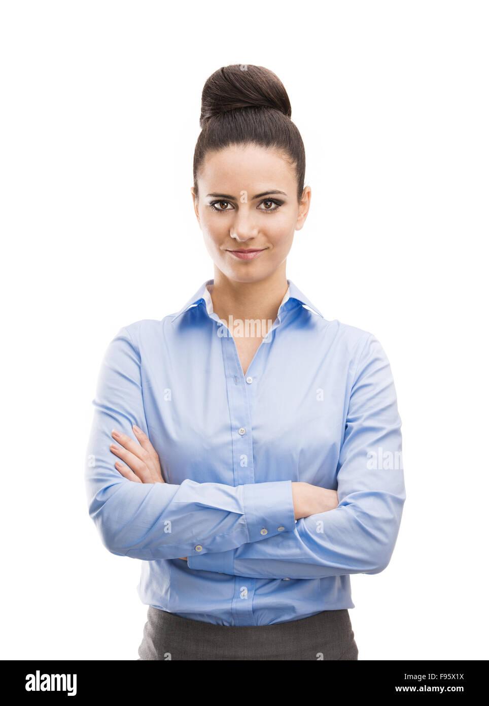 Professional Business donna in maglia moderno. Isolato su sfondo bianco. Foto Stock