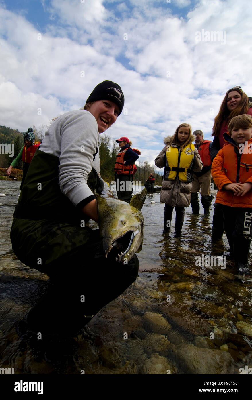 L'uovo annuale a prendere al Kingfisher Interpretive Center vicino Enderby, British Columbia, Canada. Nessun modello di release Foto Stock