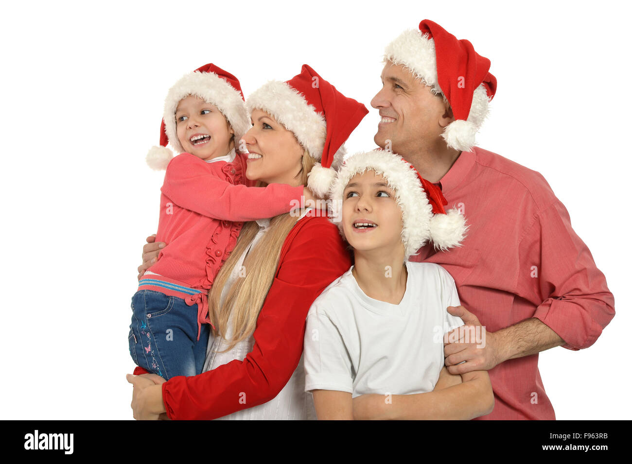 Famiglia Natale da indossare tappi per le vacanze Foto Stock
