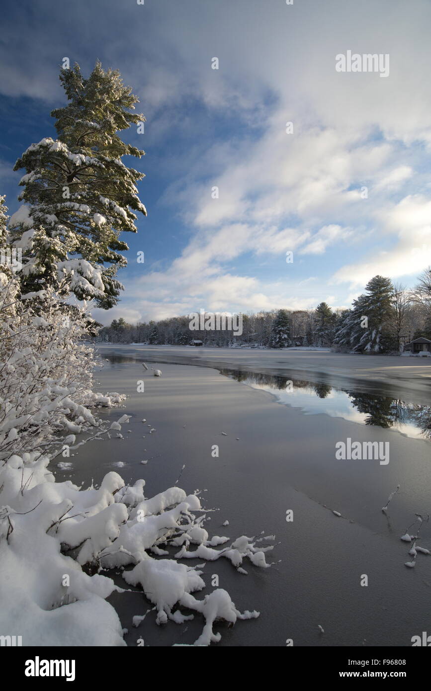 Ghiaccio sul fiume Severn, Muskoka, Ontario, Canada Foto Stock