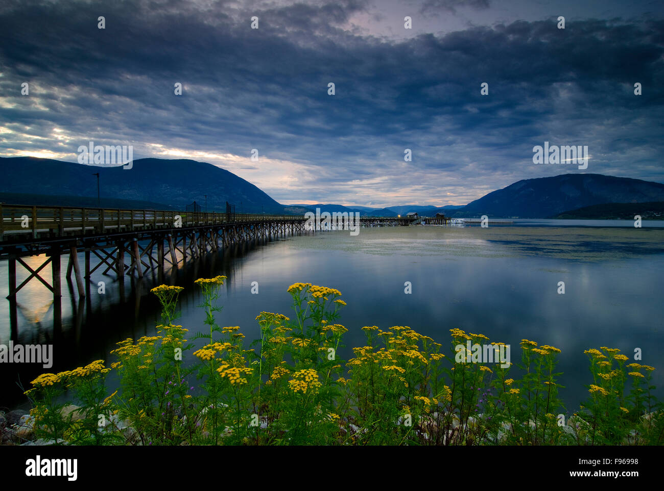 Salmon Arm Wharf e affacciato sul lago Shuswap in Salmon Arm, British Columbia, Canada Foto Stock