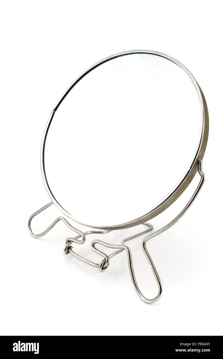 Argento specchio beauty isolato su bianco Foto Stock