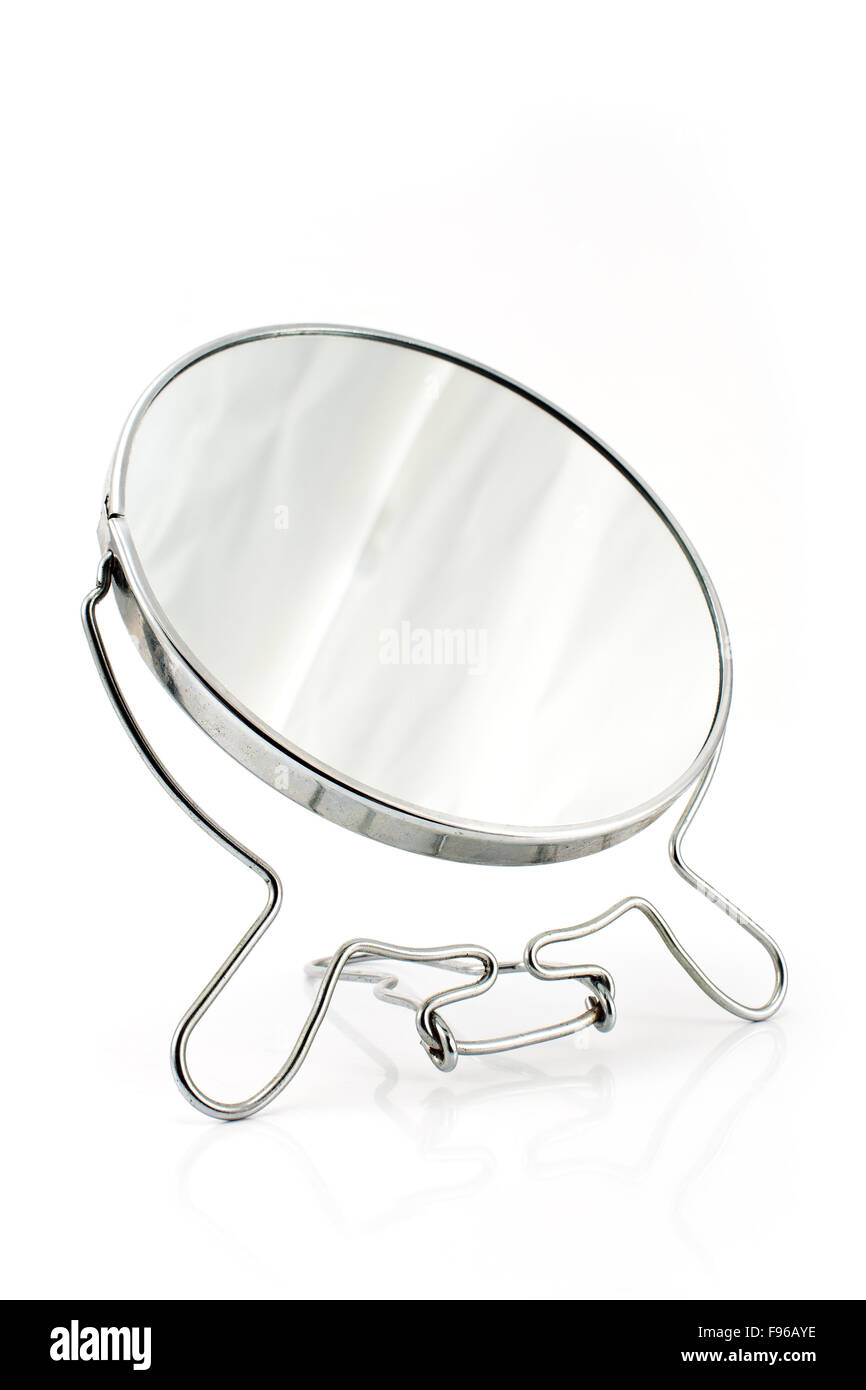 Argento specchio beauty isolato su bianco Foto Stock