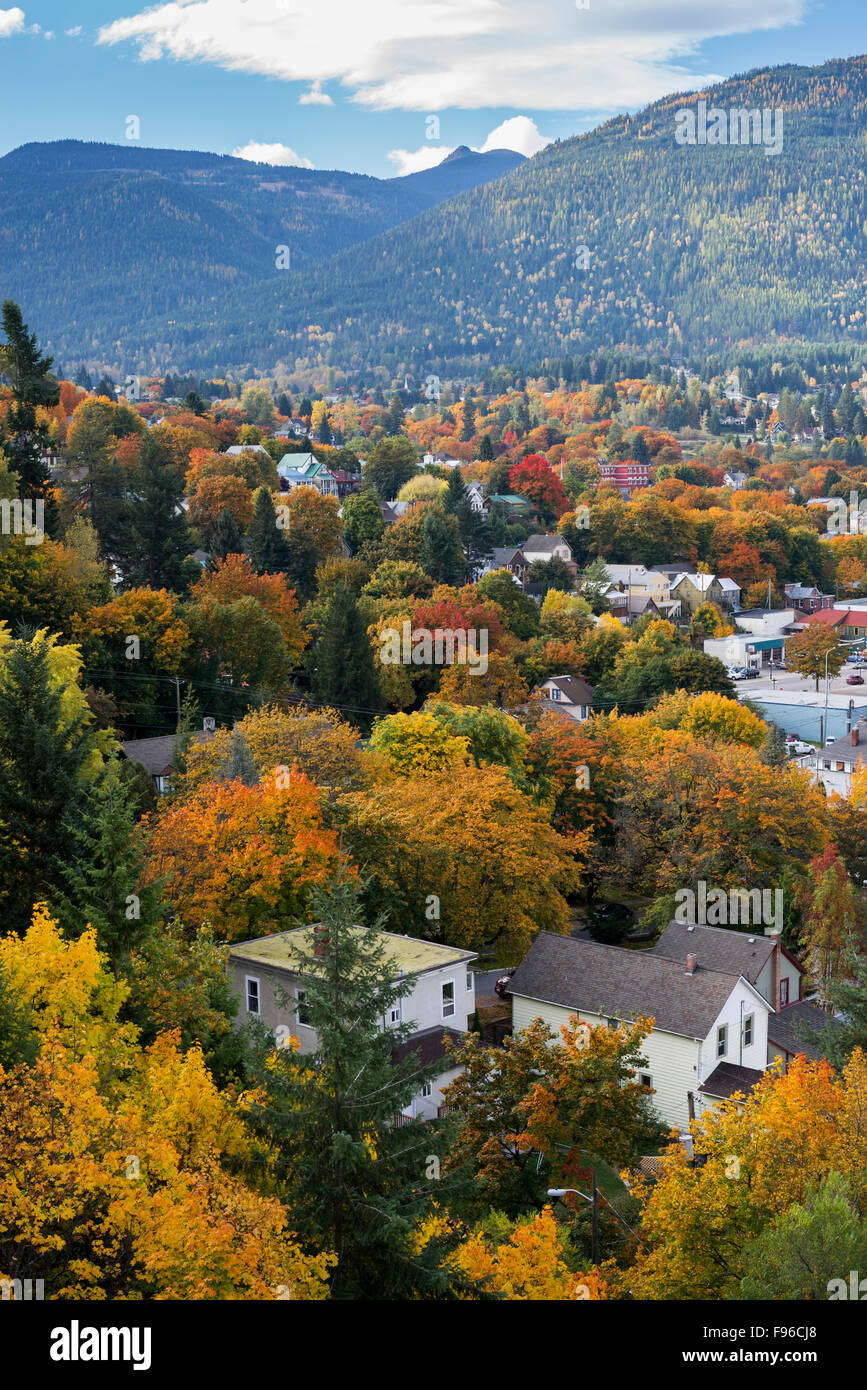 Colorfull alberi in caduta nella storica cittadina di Nelson in British Columbia, Canada. Foto Stock