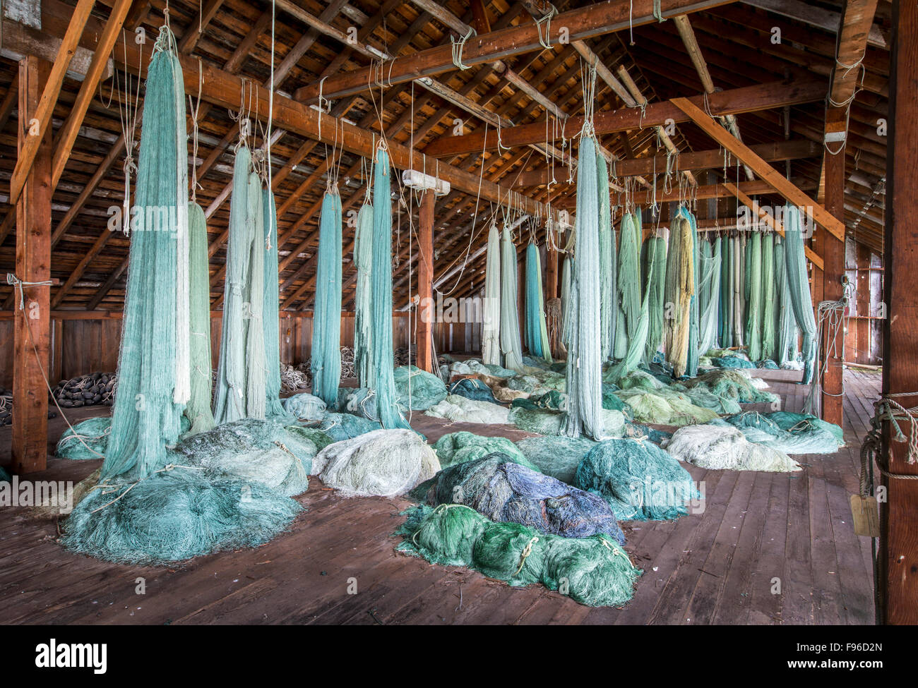 La British Columbia, Canada, BC Costa, Tallheo Cannery, reti da pesca, Foto Stock