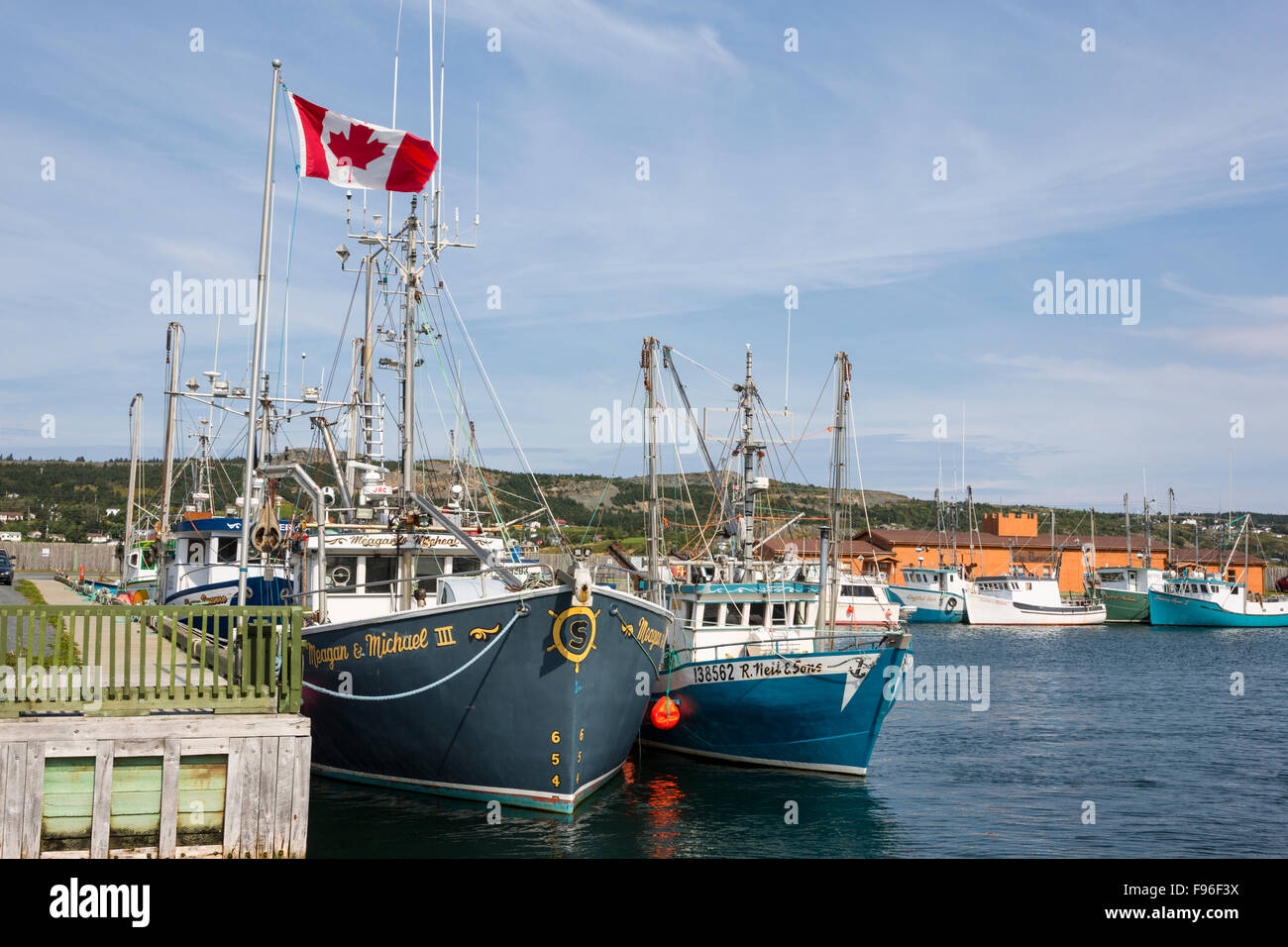 Barche da pesca Ormeggiata al pontile, porto di grazia, Terranova, Canada Foto Stock