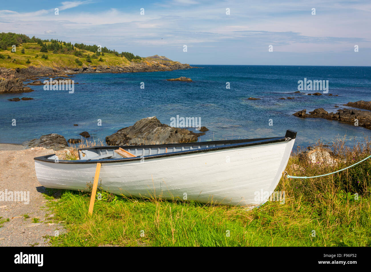 La barca di legno, Spagnolo's Cove, Terranova, Canada Foto Stock