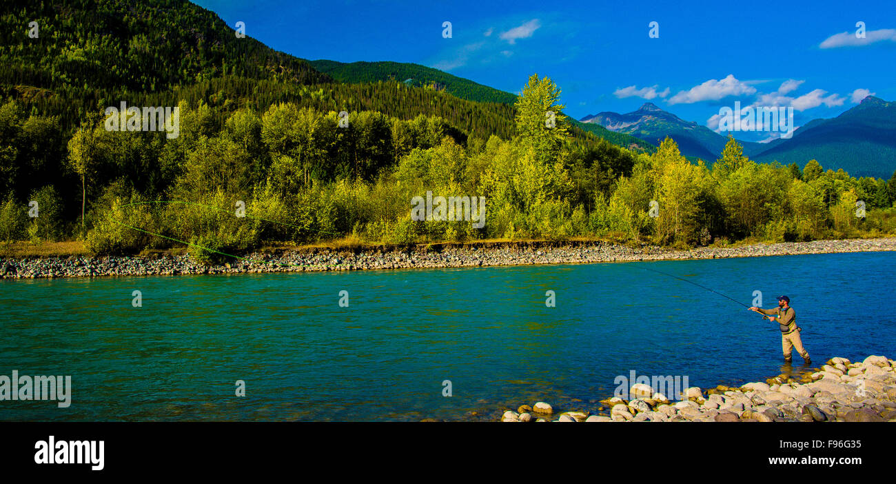 Il fiume di rame, British Columbia, pesca Steelhead Foto Stock