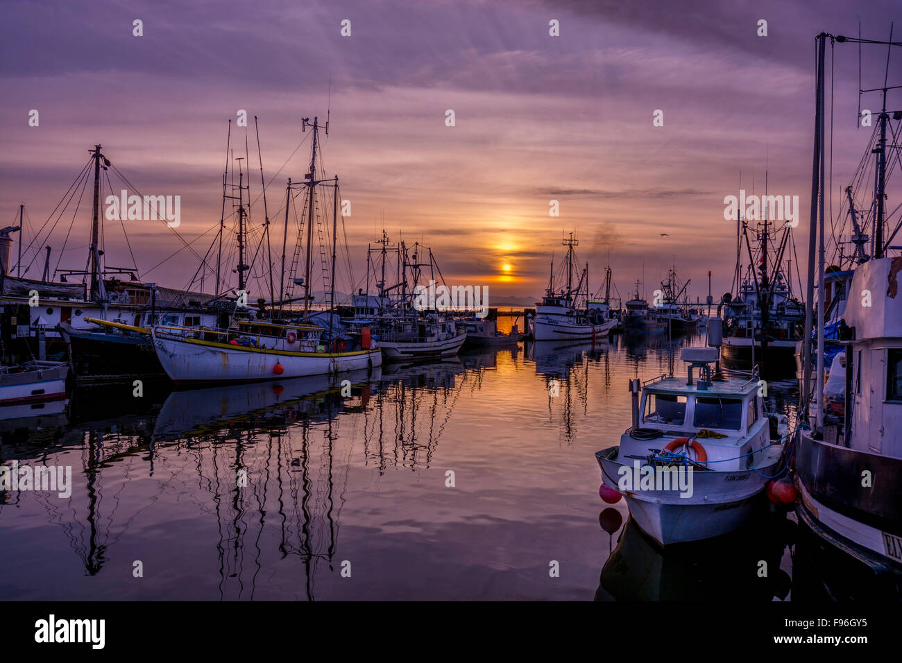 Barche da pesca in Steveston British Columbia. Foto Stock