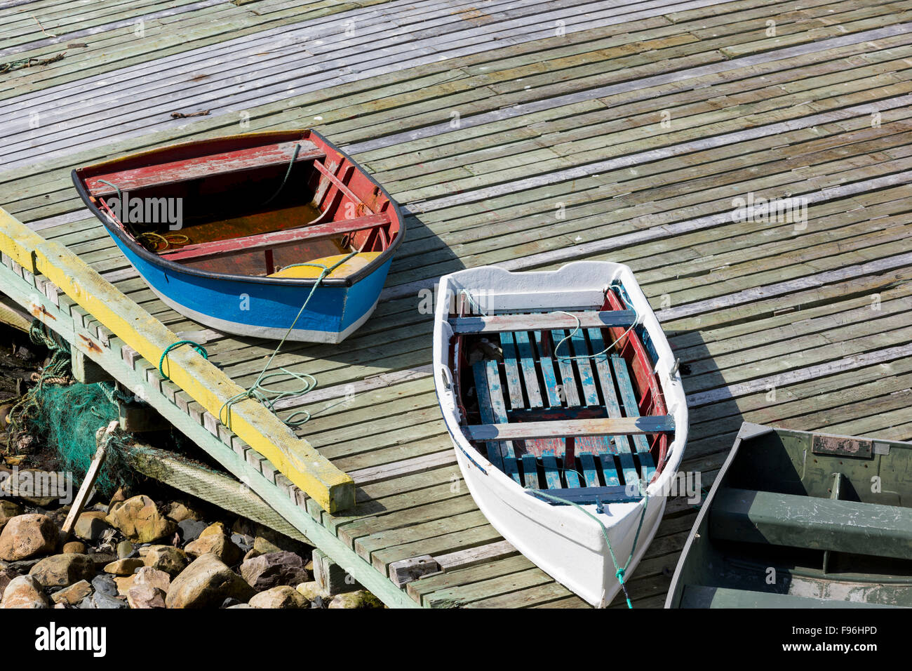 Barche in legno Orchre Pit Cove, Terranova, Canada Foto Stock