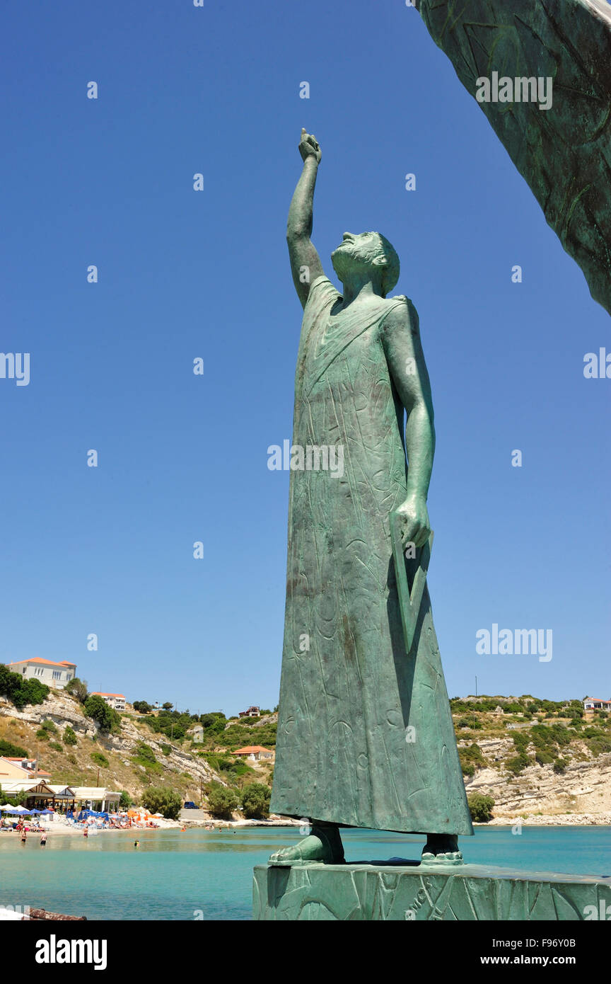 Statua del matematico Pitagora, Pythagoreio, Samos Island, Grecia Foto Stock
