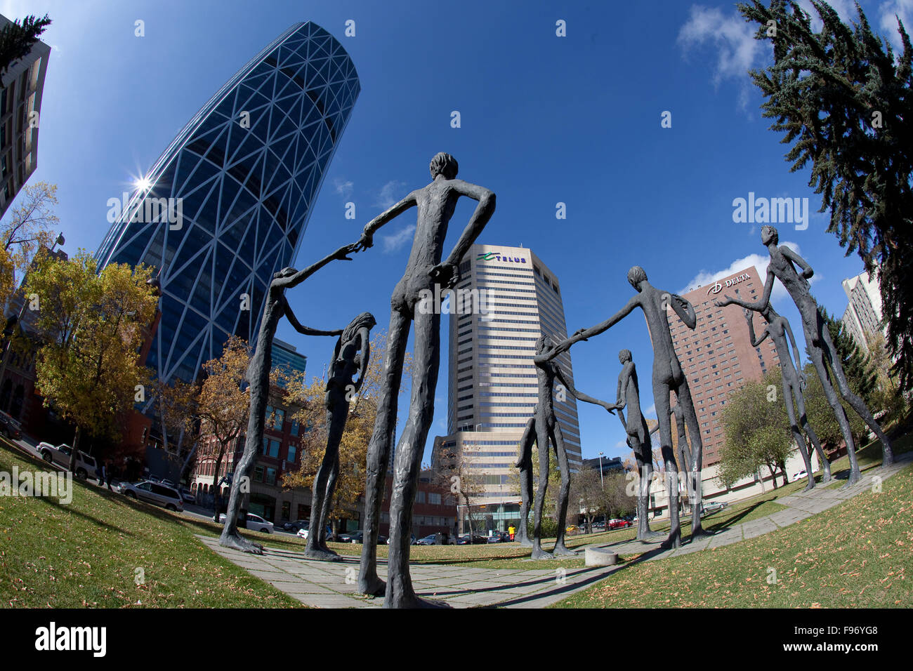 'Famiglia di Man' scultura, Calgary, Alberta, Canada. Foto Stock