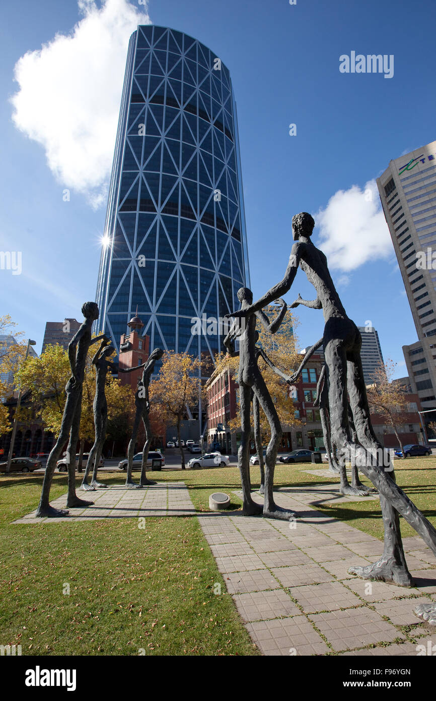 'Famiglia di Man' scultura, Calgary, Alberta, Canada. Foto Stock