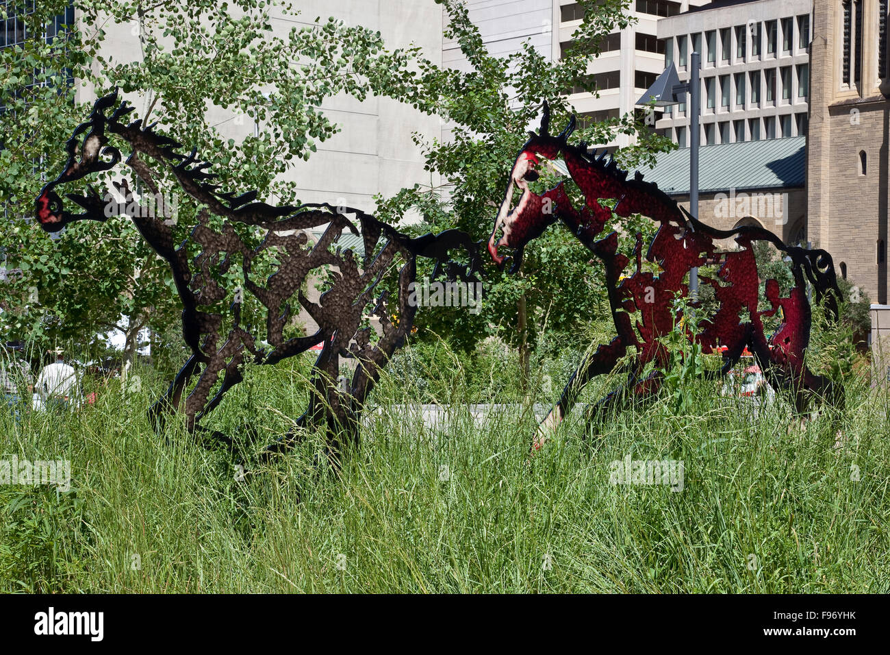 "Il Cavallo' scultura, Calgary, Alberta, Canada Foto Stock