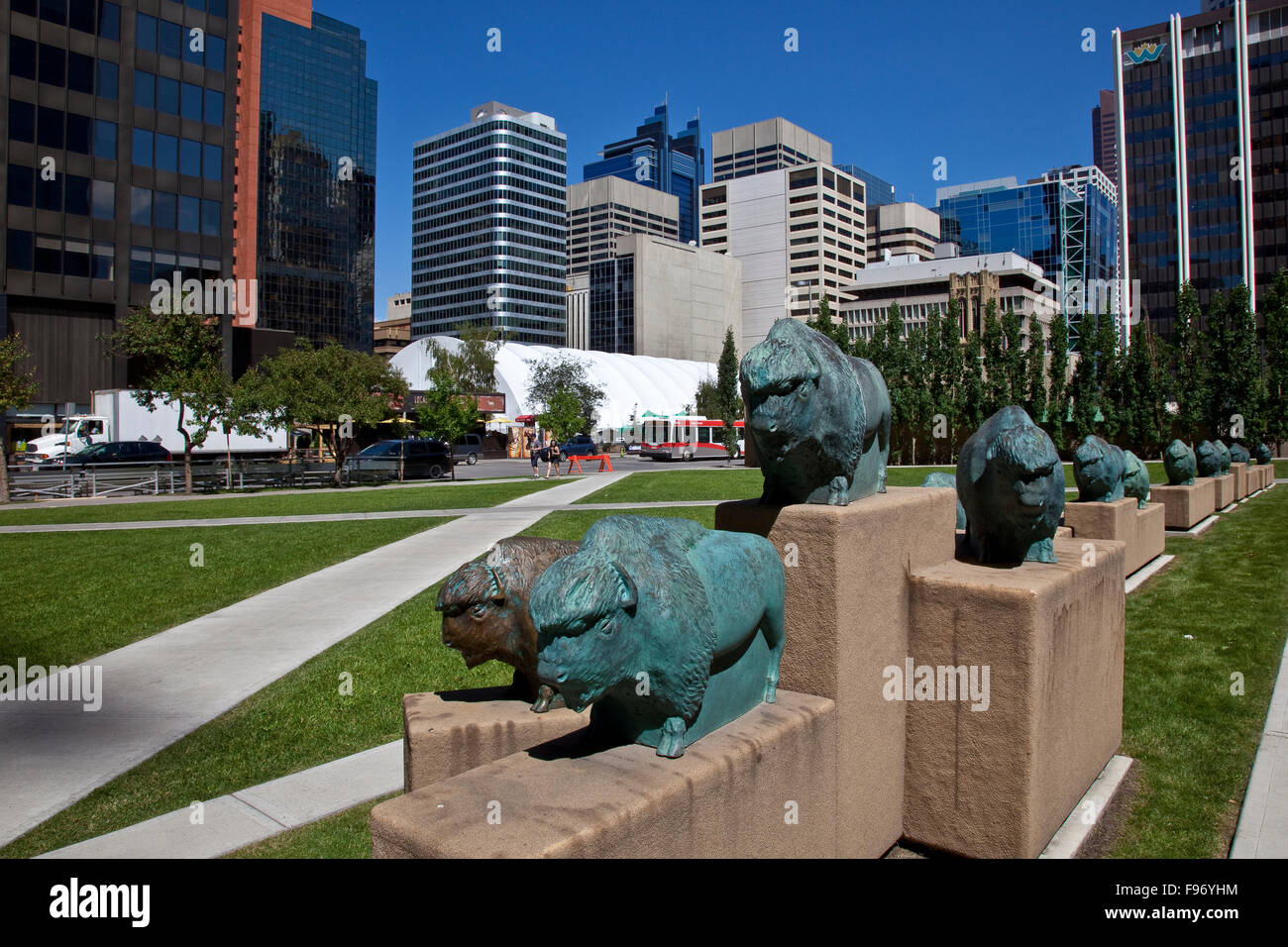 Sentieri di Buffalo scultura, Calgary, Alberta, Canada. Foto Stock