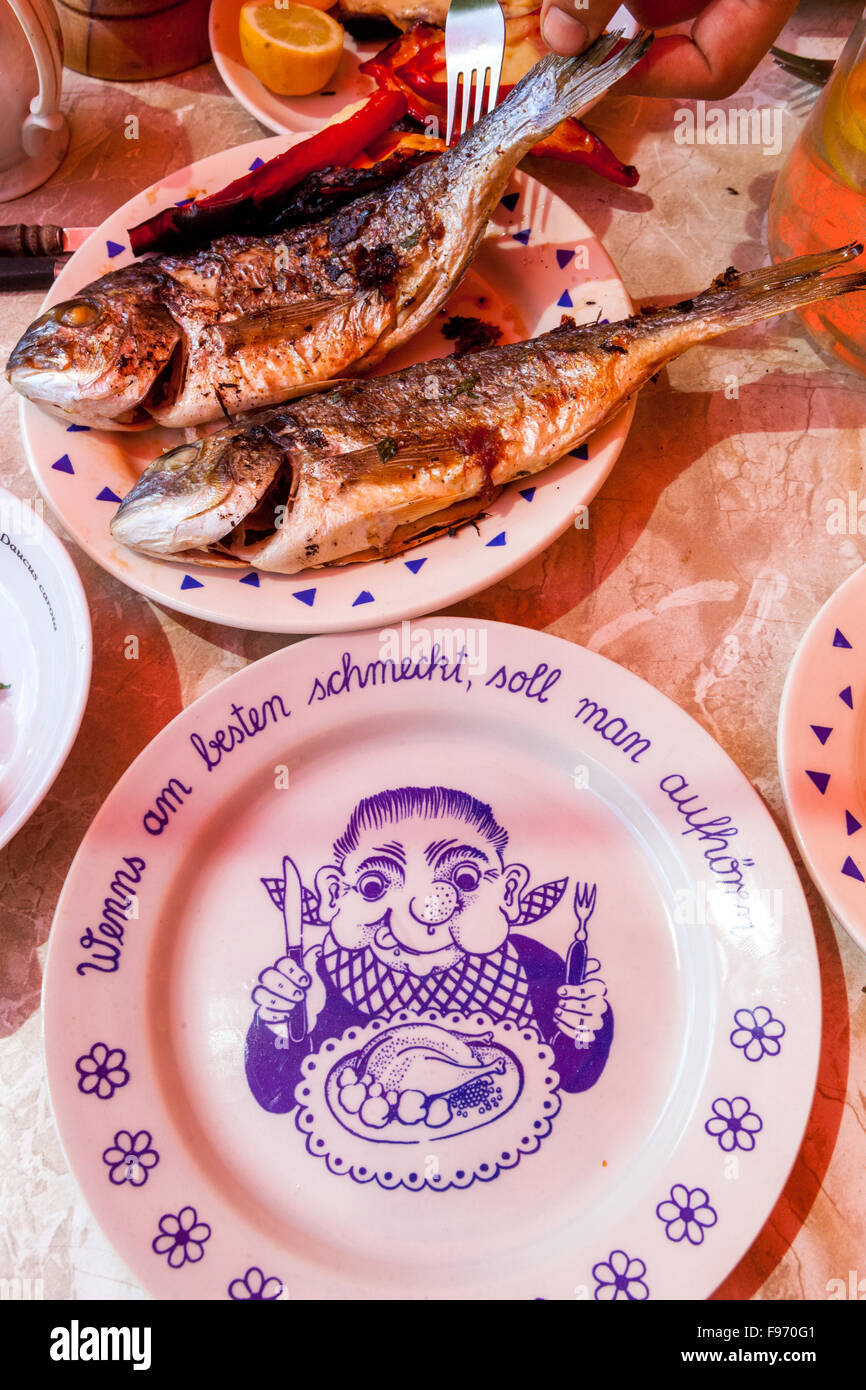Grigliate di Orate di mare nella piastra Foto Stock