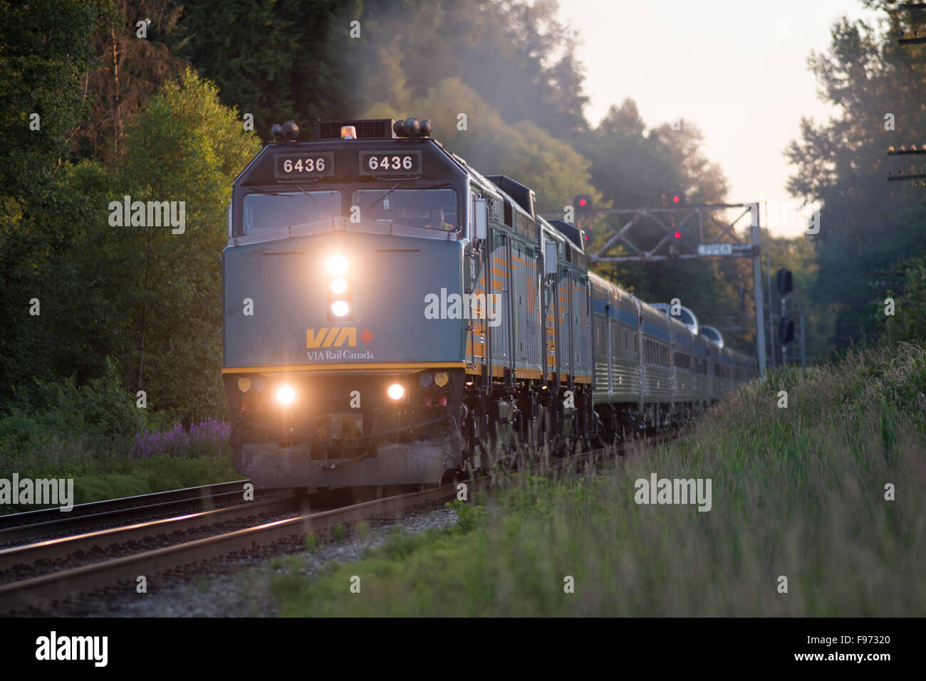 Il canadese, via treno treno numero due attraverso Burnaby, British Columbia, Canada. Foto Stock