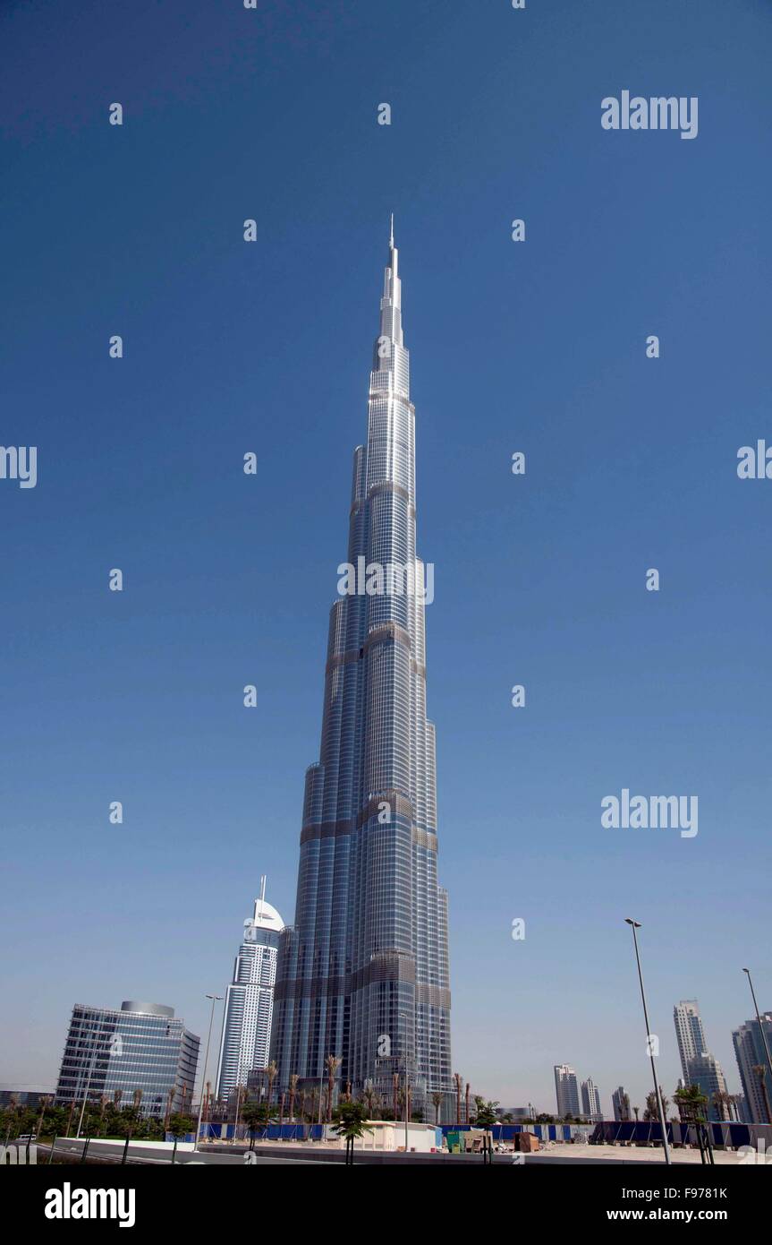 Il Burj Khalifa, completata nel 2010, l'uomo più alto struttura realizzata nel mondo, Dubai, UAE Foto Stock