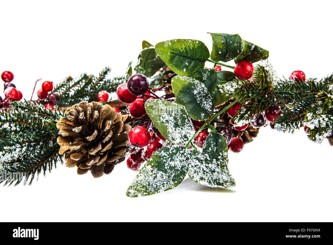 Decorazione di Natale composizioni floreali su sfondo bianco. Foto Stock