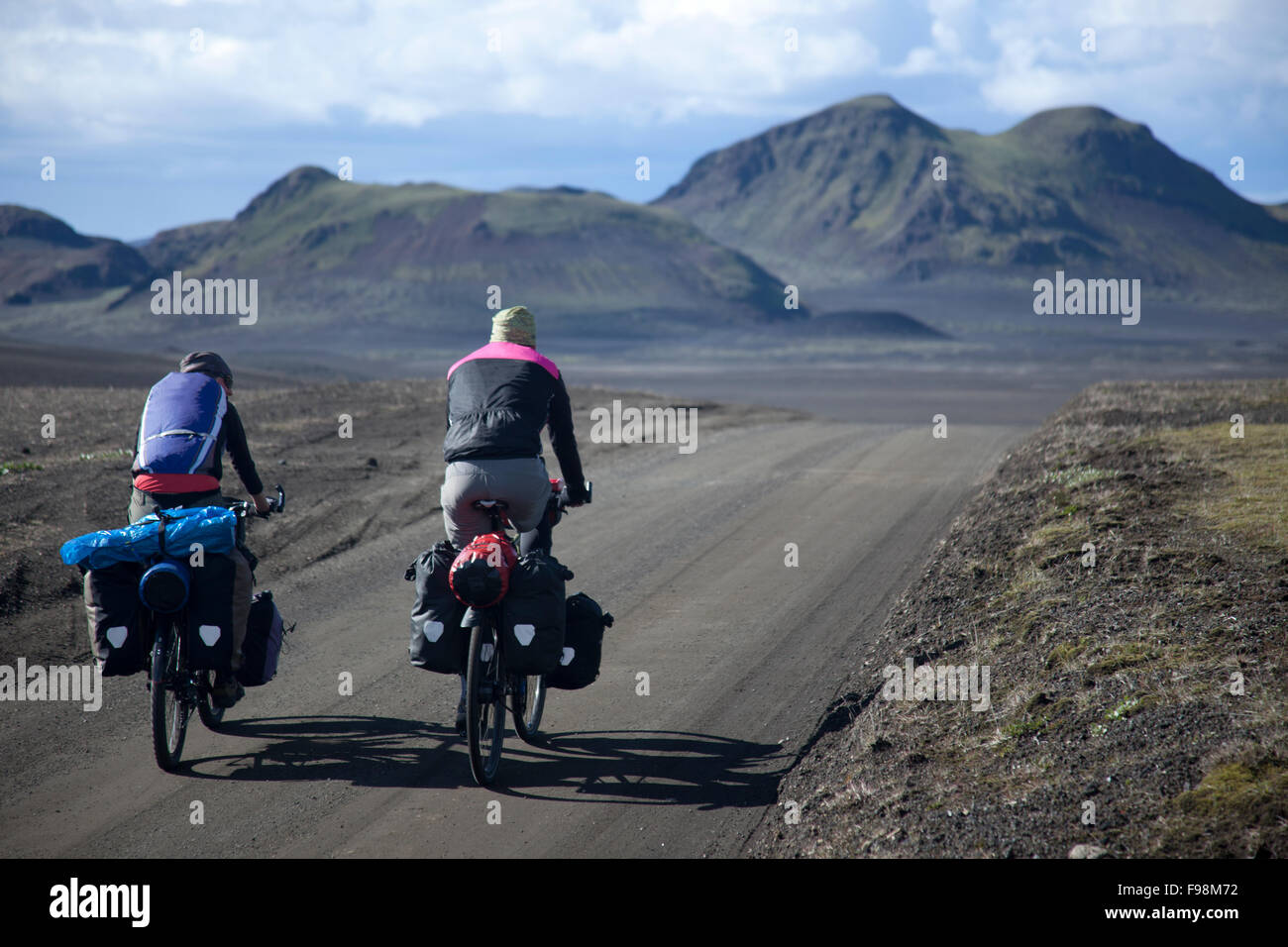 Escursioni in bicicletta in Fjallabak Riserva Naturale, Islanda Foto Stock